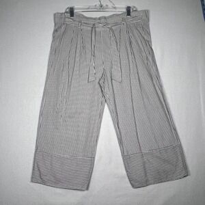Kirious Linen Blend Capri Pants LG Boho Open Leg Gray‎ Striped Pull On Beach